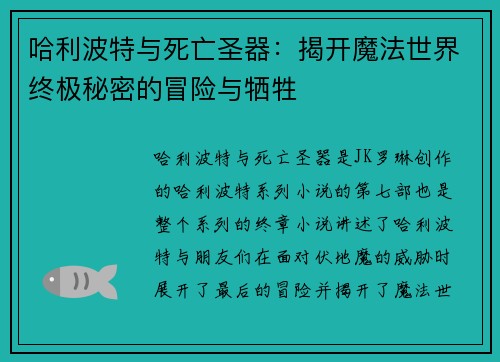 哈利波特与死亡圣器：揭开魔法世界终极秘密的冒险与牺牲